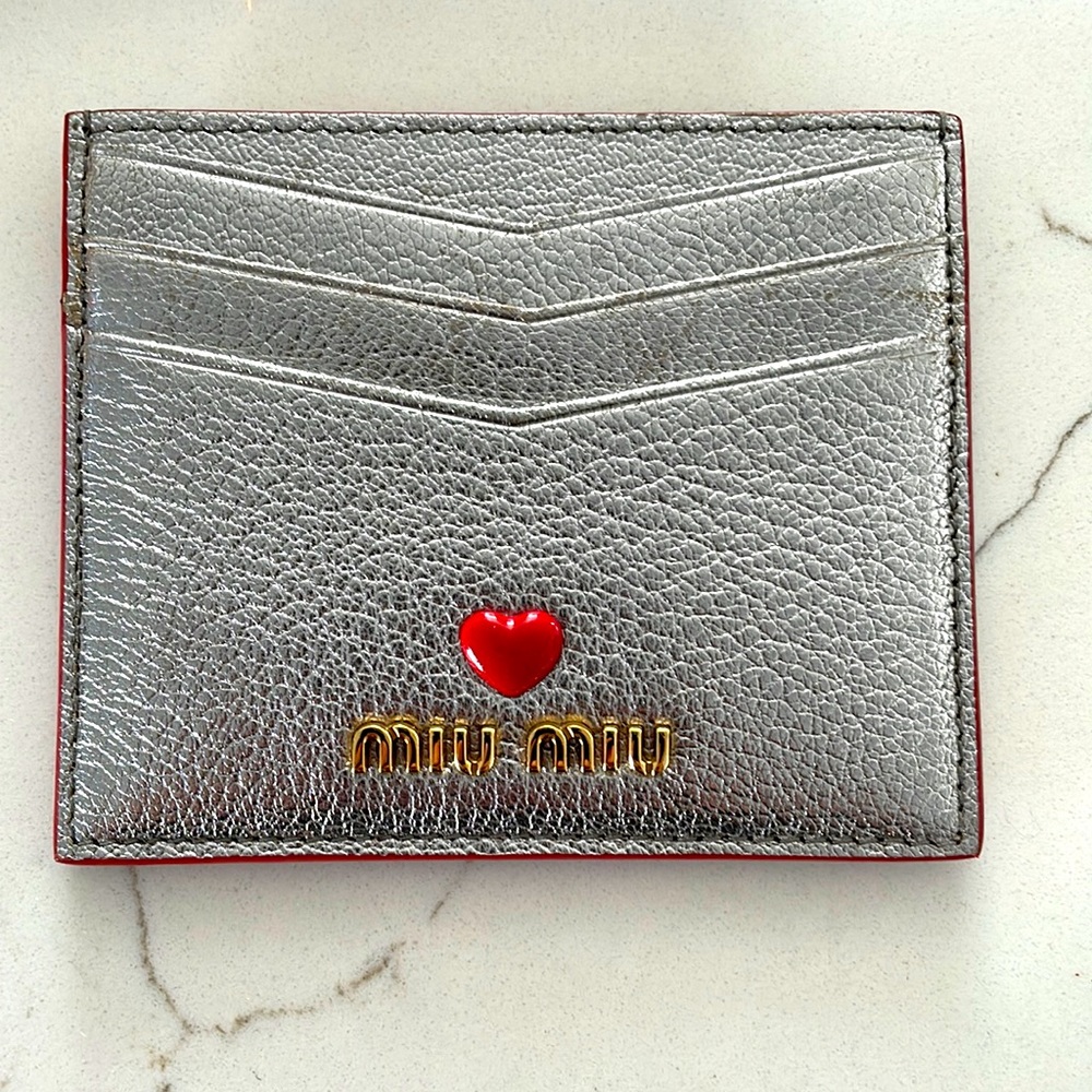 Miu Miu silver card holder with heart